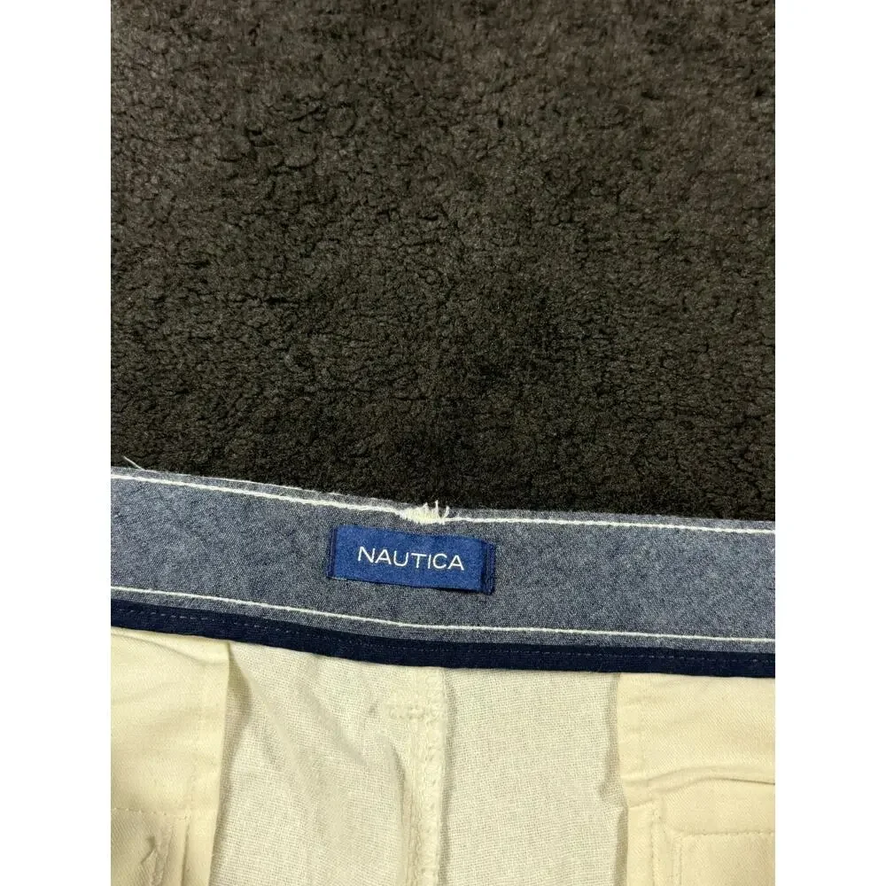 Nautica Pants Mens 42x32 Cream Linen Blend Casual Beach Cotton Trousers